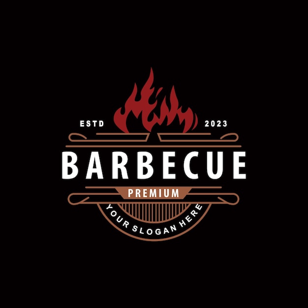 BBQ Hot Grill Logo Barbeque Typografie Vintage Design Label Stempel Logo Restaurant Cafe Bar Eenvoudig