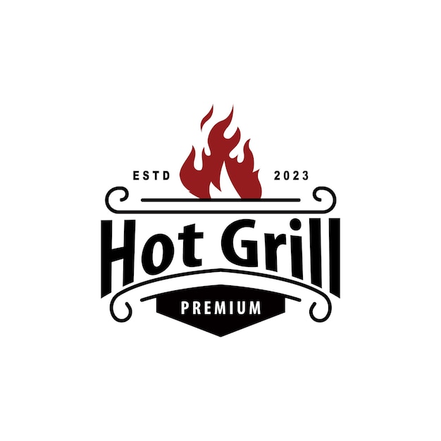 BBQ Hot Grill Logo Barbeque Typography Vintage Design Label Stamp Logo Restaurant Cafe Bar Simple