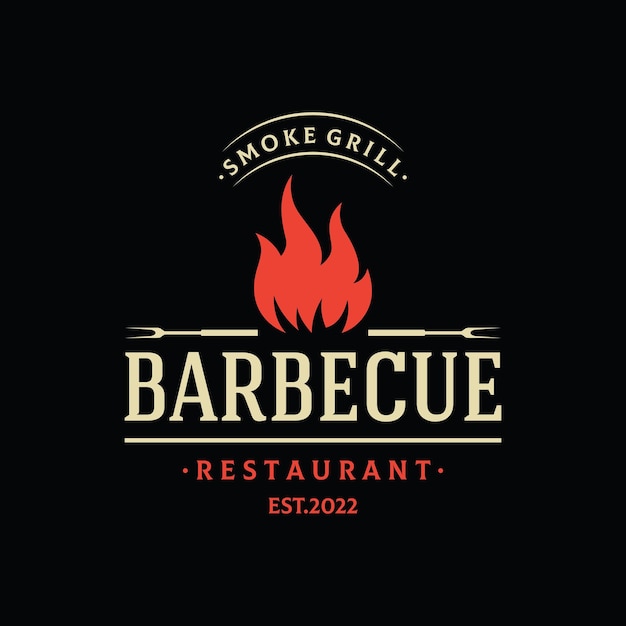 BBQ hot grill vintage typography Logo design with crossed flames and spatula Logo for restaurant badgecafe and bar