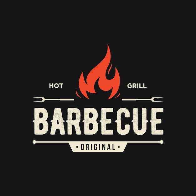 BBQ hot grill vintage typography Logo design with crossed flames and spatula Logo for restaurant badgecafe and bar