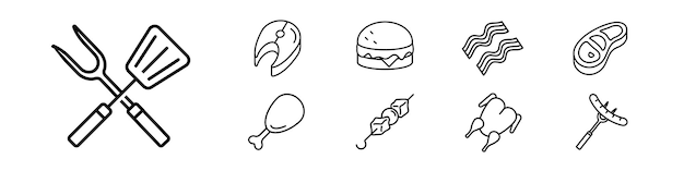 BBQ icon set Linear style