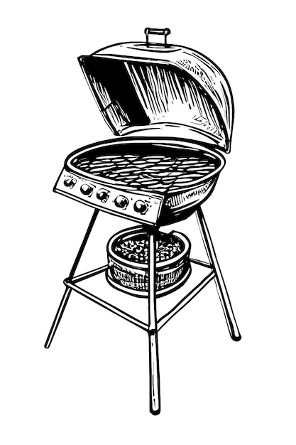 Bbq kettle grill outline black hand drawn sketch