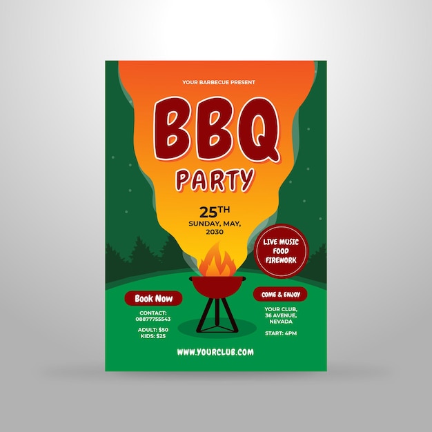 Bbq party flyer template barbecue party poster with sample text modern style invitation vector ill