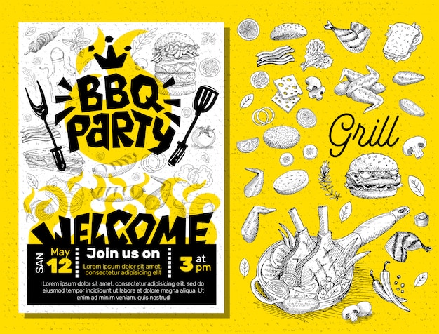 Bbq 파티 음식 포스터.