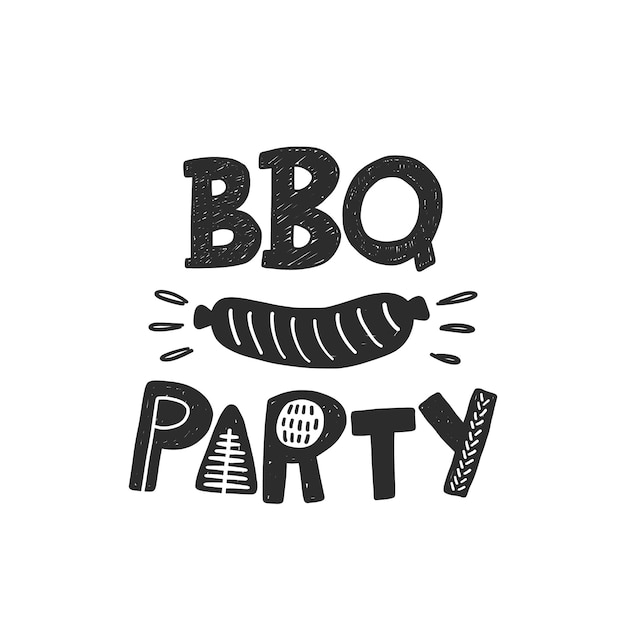 Bbq party hand drawn lettering vector slogan menu restaurant bar cafe food court emblem