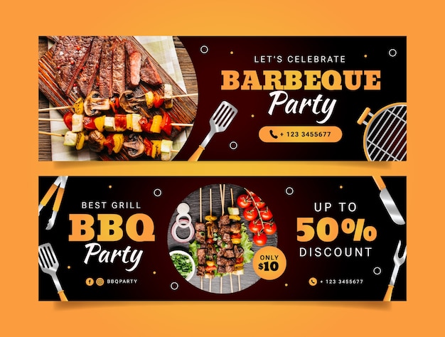 Vector bbq party horizontal banner template