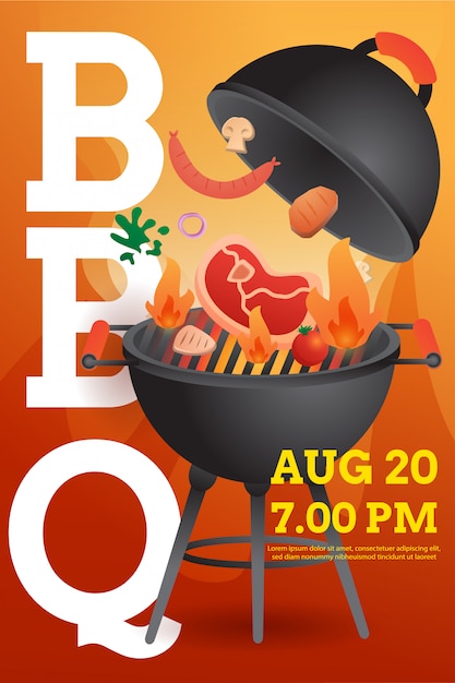 Invito a una festa barbecue, modello di carta o poster con griglia