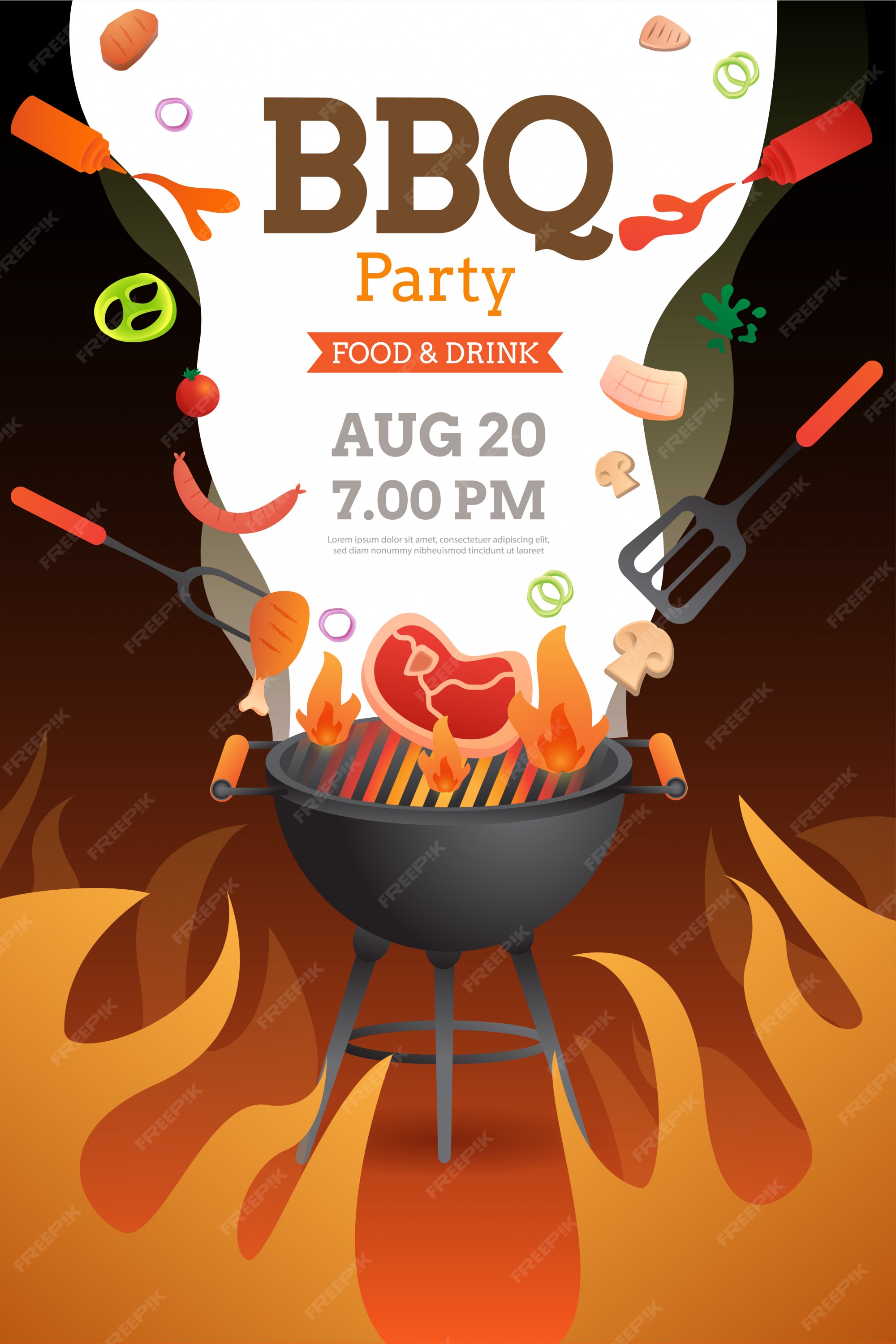 Premium Vector | Bbq party invitation ,card or poster template with grill