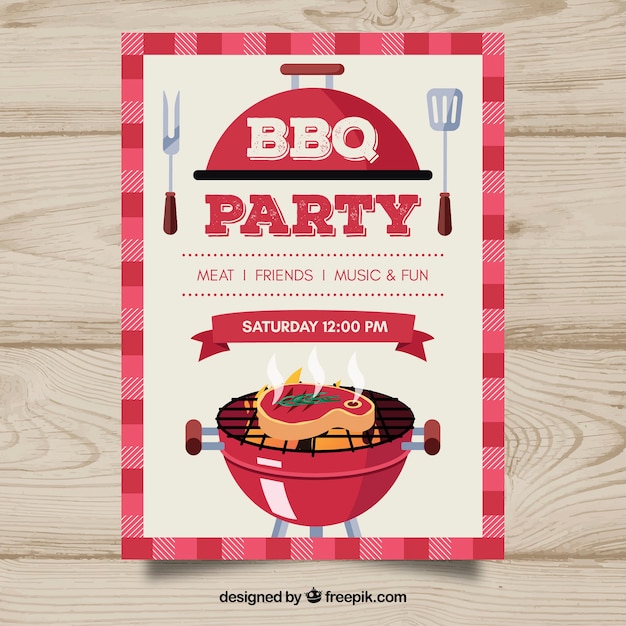 Vector bbq party invitation in flat design