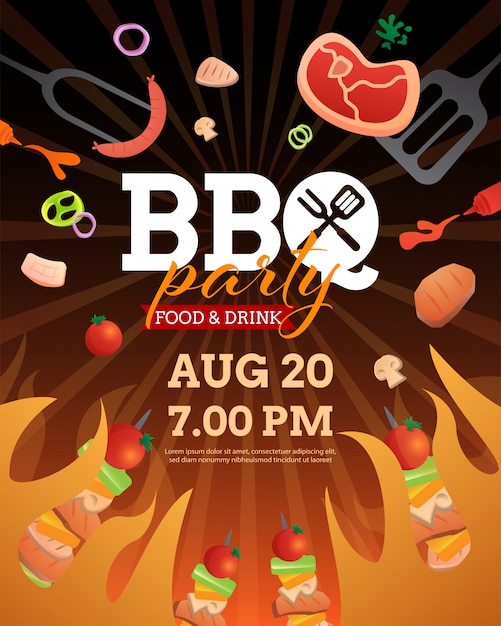 Vector bbq party invitation template with grill