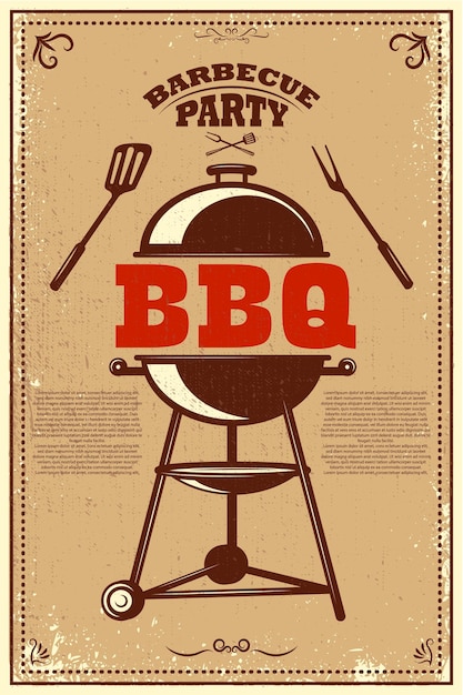 Vector bbq party poster. barbeque and grill. design element for card, banner, flyer.