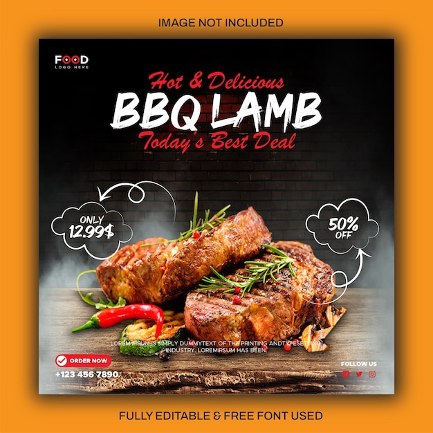 Vector bbq party square flyer template design