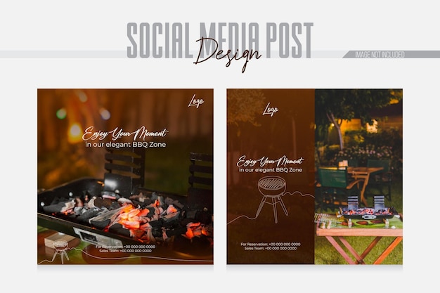 Bbq party square flyer template design