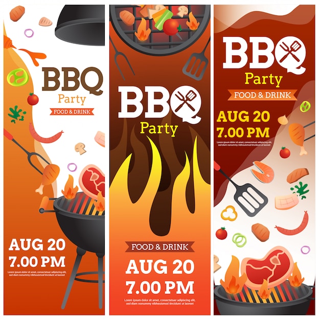 Vettore bbq set banner