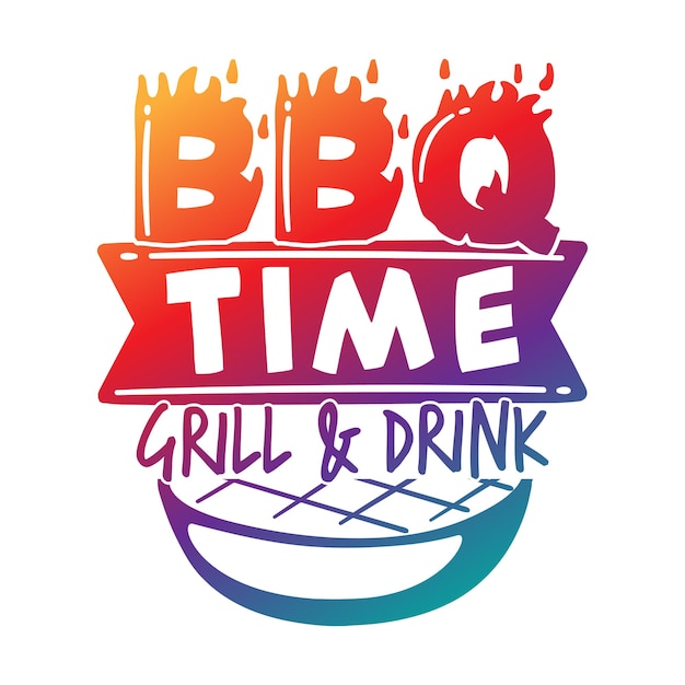 Vector bbq tijd, grill en drink citaat motiverend ontwerp, barbecue eten vector illustratie art.