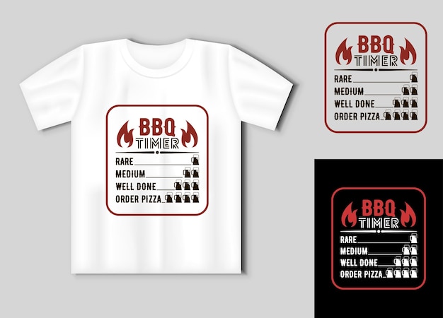 Timer per barbecue scritte vettoriali per t-shirt poster card divertente concetto di barbecue con tshirt mockup