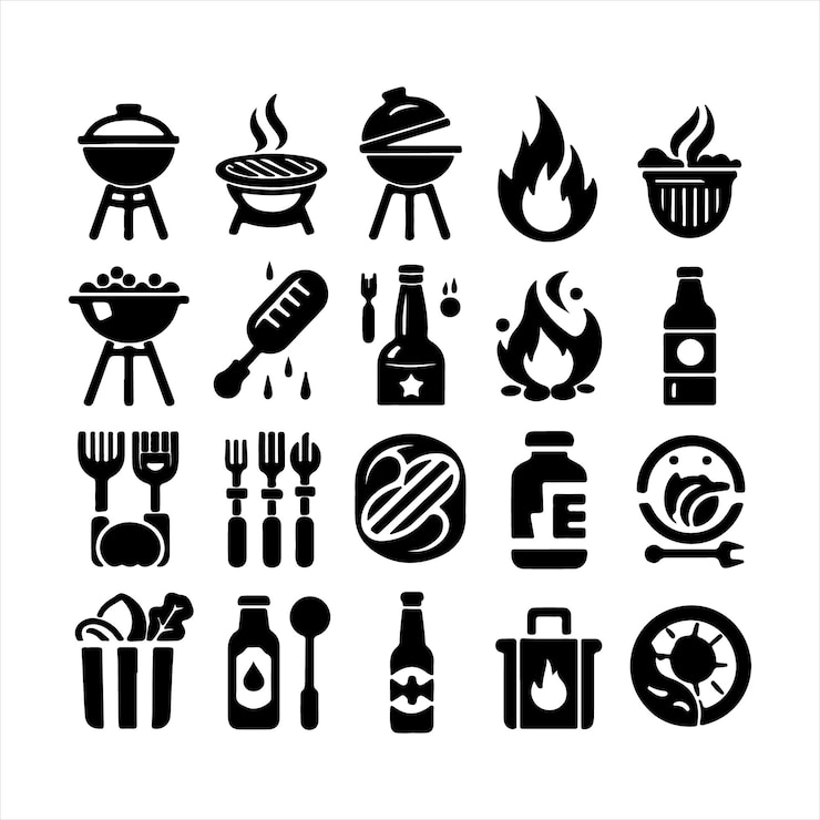 Vector bbq unieke ontwerp iconen bundel silhouet vector afbeelding met car grill witte achtergrond