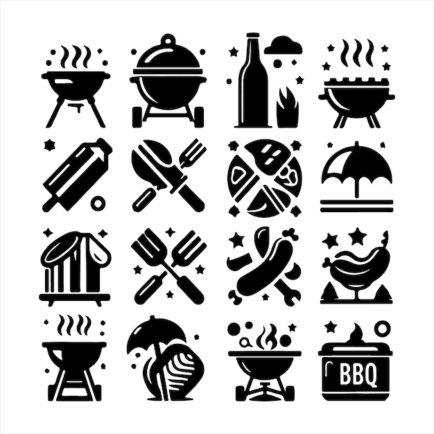 BBQ 독특한 디자인 아이콘 드 실루 터 이미지와 색 배경