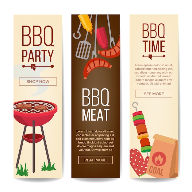 Set di banner promozionali verticali bbq