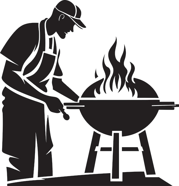 BBQ Vision Man Icon in Vector Form Vector Ember Tales Zwart BBQ Logo