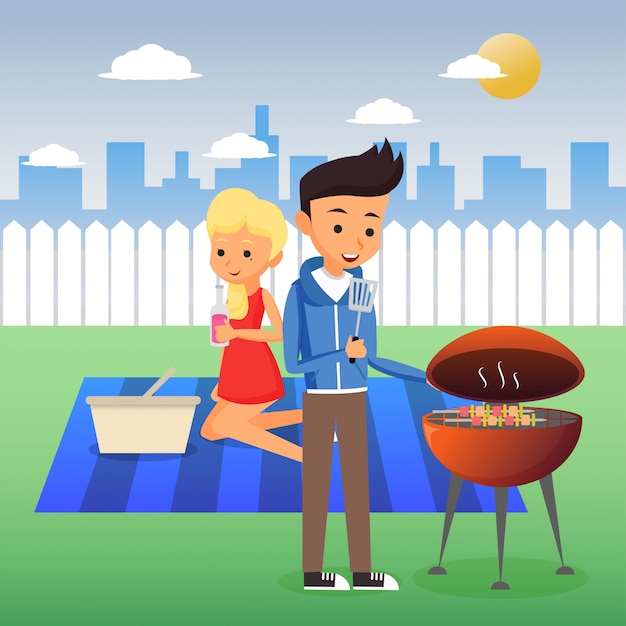 Вектор bbq с семьей