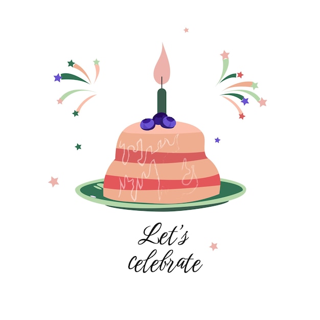 Bday cake and lets celebrate phrase illustration