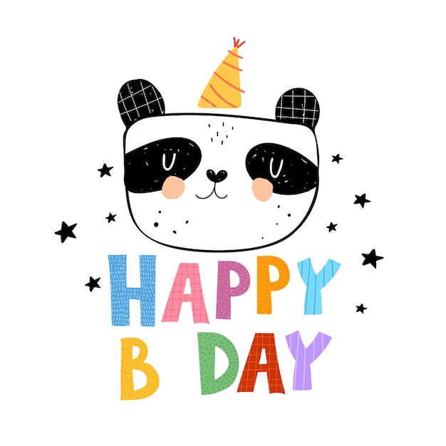 Vector bday cartoon panda hand drawing lettering