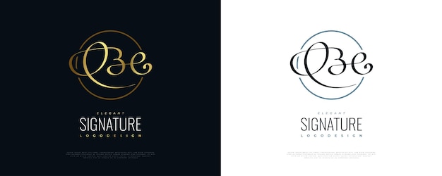 エレガントなゴールドの手書きスタイルのBEまたはBCの初期ロゴデザイン結婚式のファッションジュエリーブティックとビジネスブランドのアイデンティティのためのBEまたはBCの署名ロゴまたはシンボル