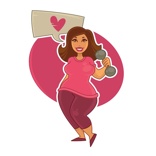 Be fit, pretty overweight girl doing fitness illustration