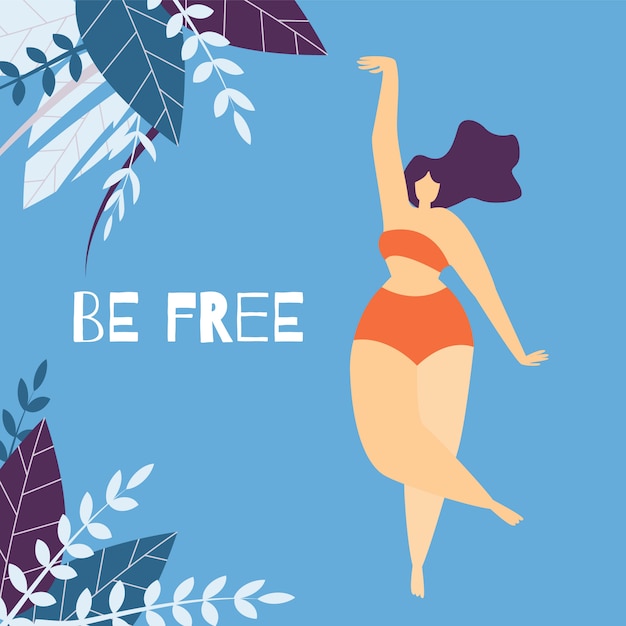 Vector be free woman motivational lettering flat banner