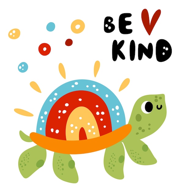 벡터 친절한 카드 행복한 거북이 귀여운 동물 디자인