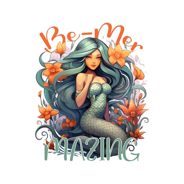 Vector be marmazing mermaid with flower sublimation perfect on t shirts mugs and more