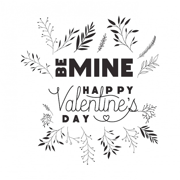 Be mine happy valentines day label with flower crown icons