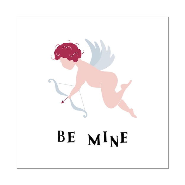 Be mine valentines card with cute cupid