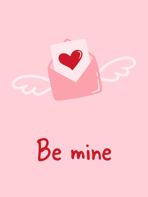 ベクトル 私のバレンタインデーグリーティングカード 手描きの封筒に翼