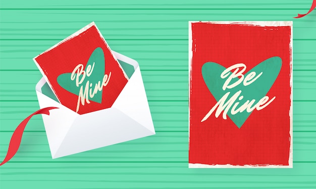 Be Mine wenskaart ontwerp in retro stijl voor Valentijnsdag