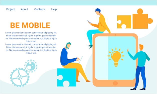 Be mobile con modern gadget motivare landing page