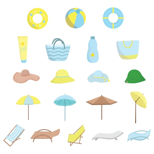 Vector beach accessories set