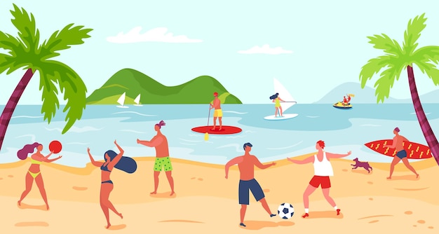 Attività in spiaggia persone giochi sportivi, attività vicino al mare