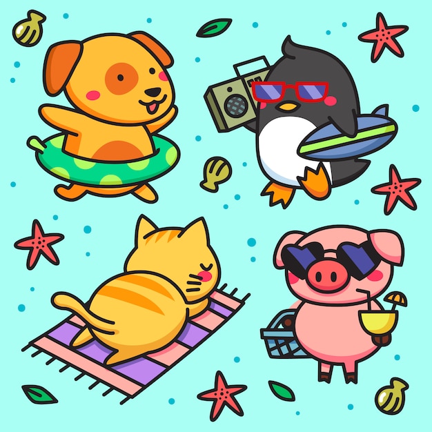 Vector beach animals summer set