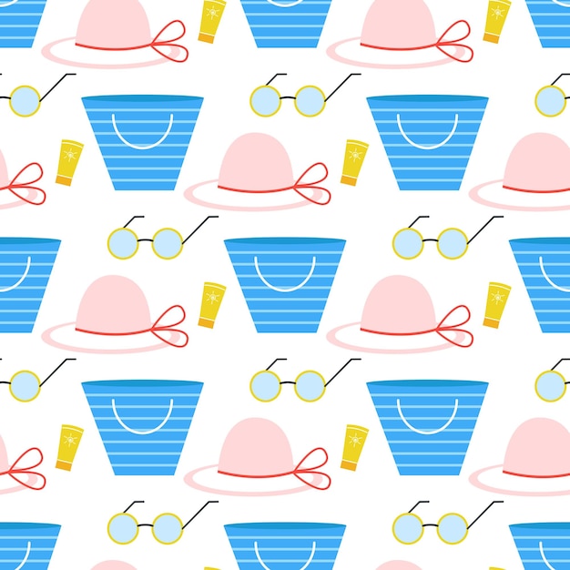 Beach attributes seamless pattern