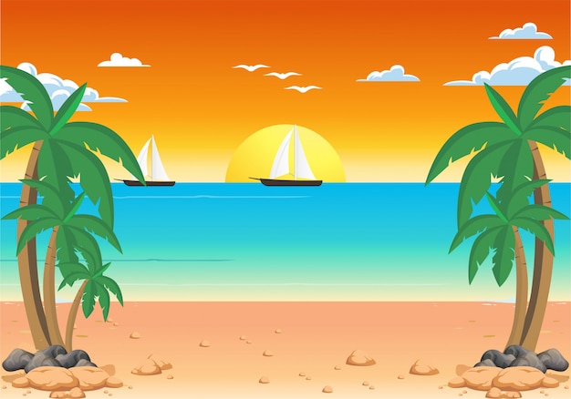 Vector beach background in the afternoon