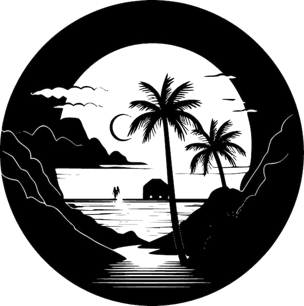 Vector beach background black and white vector illustration