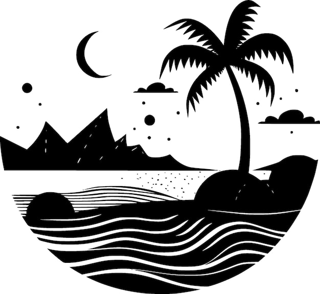Vector beach background black and white vector illustration