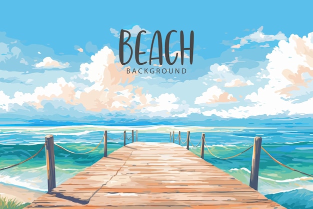 Vector a beach background with a blue sky and clouds