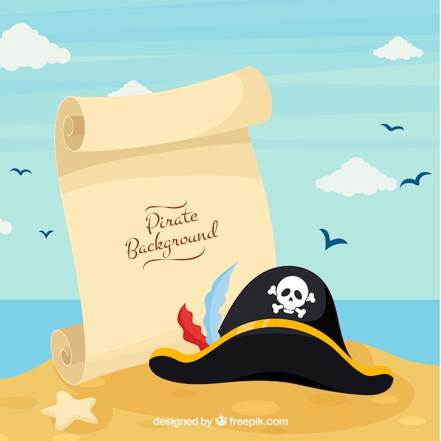 Beach background with parchment with hat