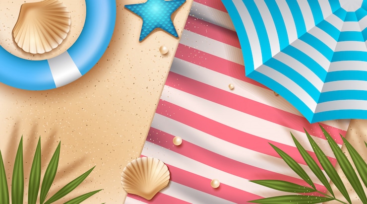 Vector beach background with umbrellas