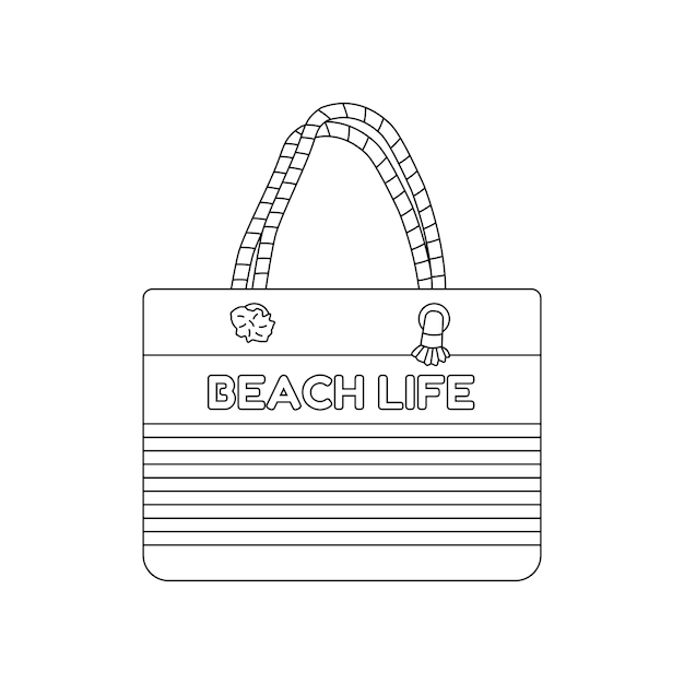 Beach bag in a stripe Beach set for summer trips Vacation accessories for sea vacations Line art