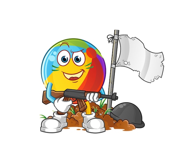 Beach ball army character. cartoon mascot vector