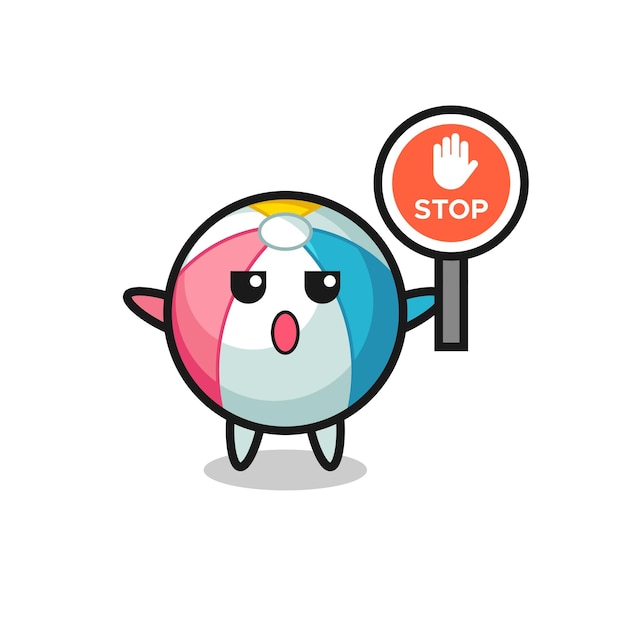 Beach ball character illustration holding a stop sign